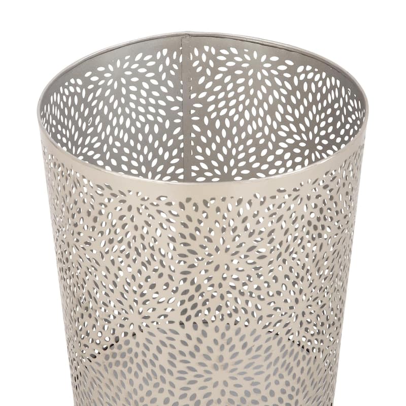 Metal Floral or Geometric Small Waste Bin with Laser Carved Design - Gold or Silver - CosmoLiving by Cosmopolitan