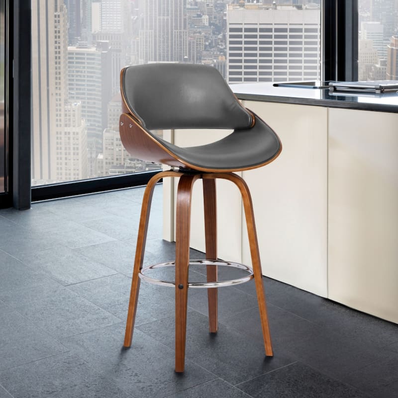 Faux Leather Swivel Counter Height Chair with Black Iron Frame and Footrest - 19.5” x 20.5” x 37.5” (D x W x H)
