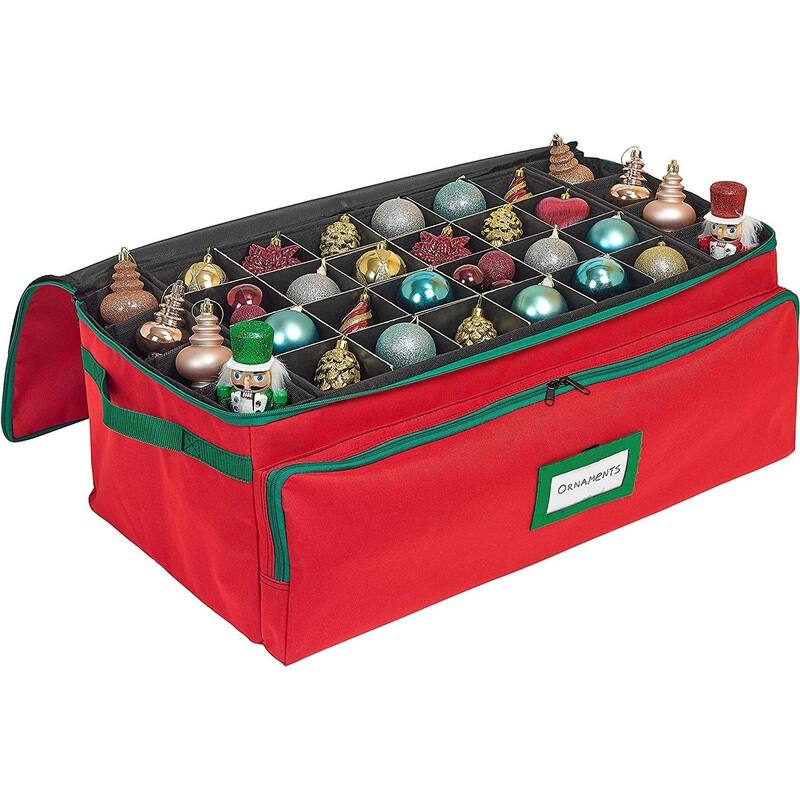 Premium Christmas Ornament Storage Box - Hold Up to 72 - 3 Inch Ornaments, + 8 Side Slots for Figurines, Nutcrackers, etc.
