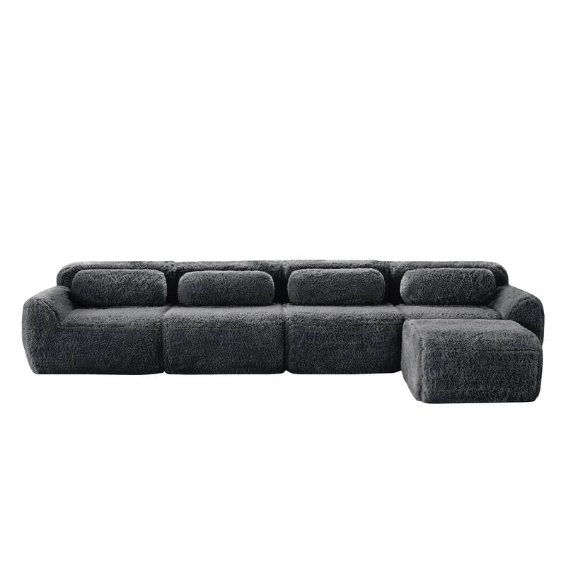 Anmytek Comfortable Modern L-Shaped Modular Sectional Sofa - Soft Fluffy Plush Fabric, No Assembly Required