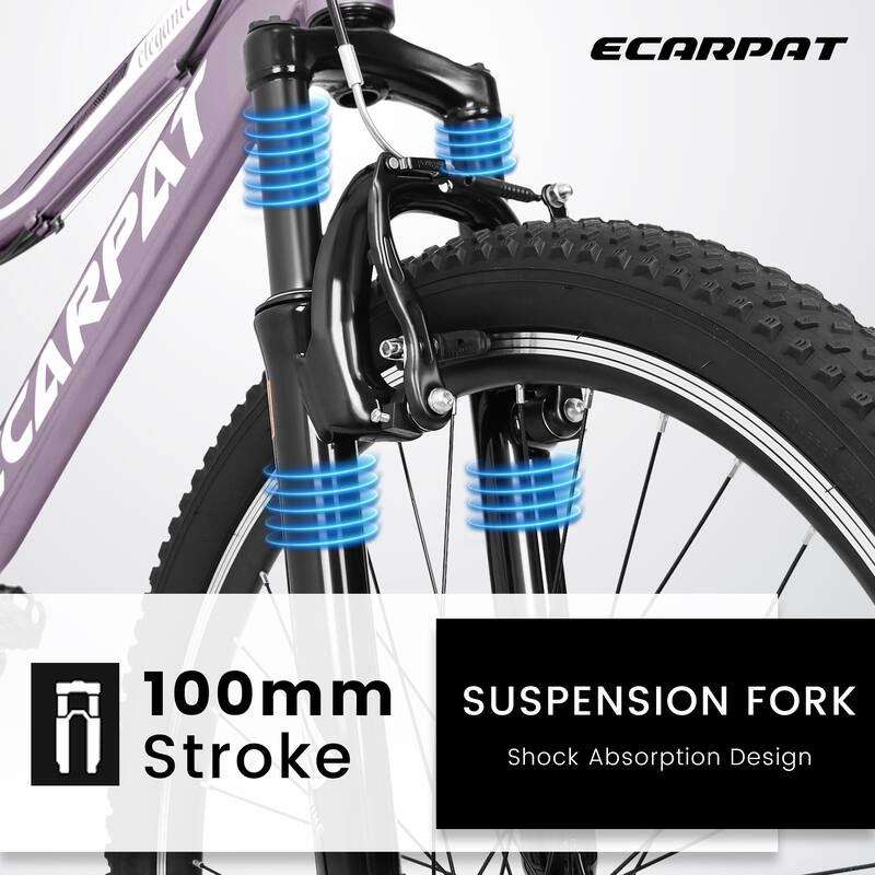 Ecarpat 26 Inch Mountain Bike, 21-Speed V-Brake, Front Suspension, Carbon Steel Frame Mountain Bike