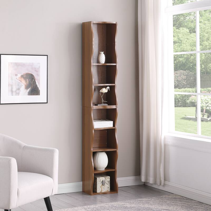 Anmytek White Wave Design Ladder Shelf - 8 Tier Tall Narrow Bookcase for Small Spaces with Anti Tip Kit