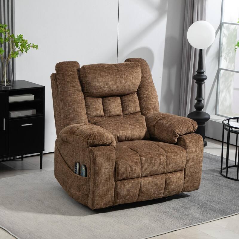 Flatship 4 Motors Power Lift Recliner,Adjustable Headrest Oversized Recliner Chair with Heat/Massage - Brown