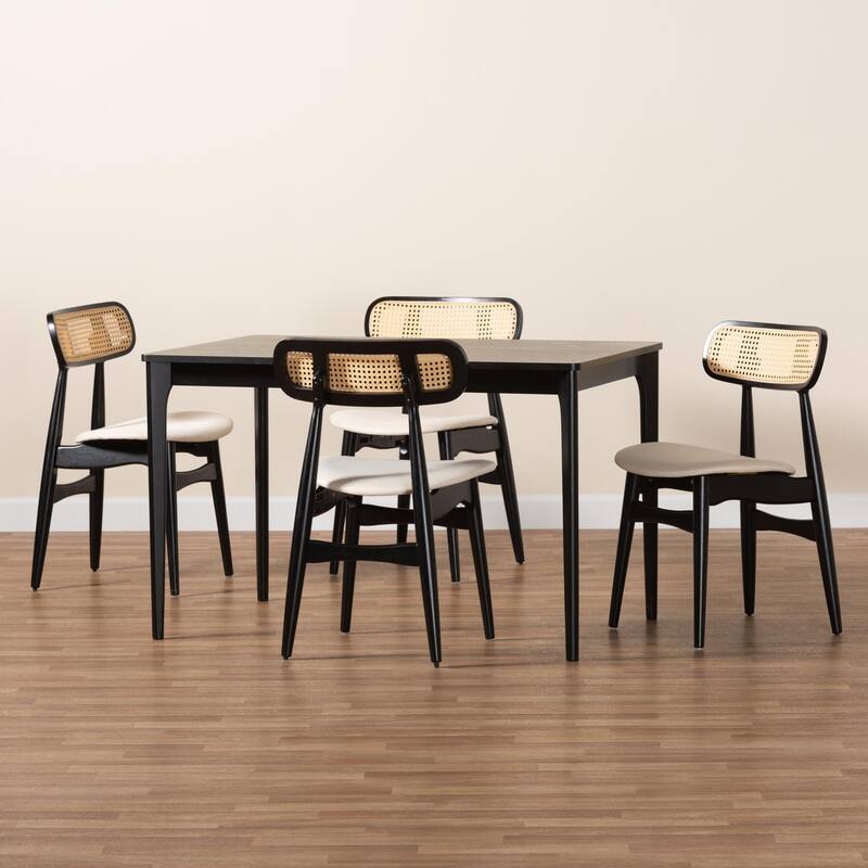 Tarana Mid-Century Modern Fabric and Finished Wood Dining Set