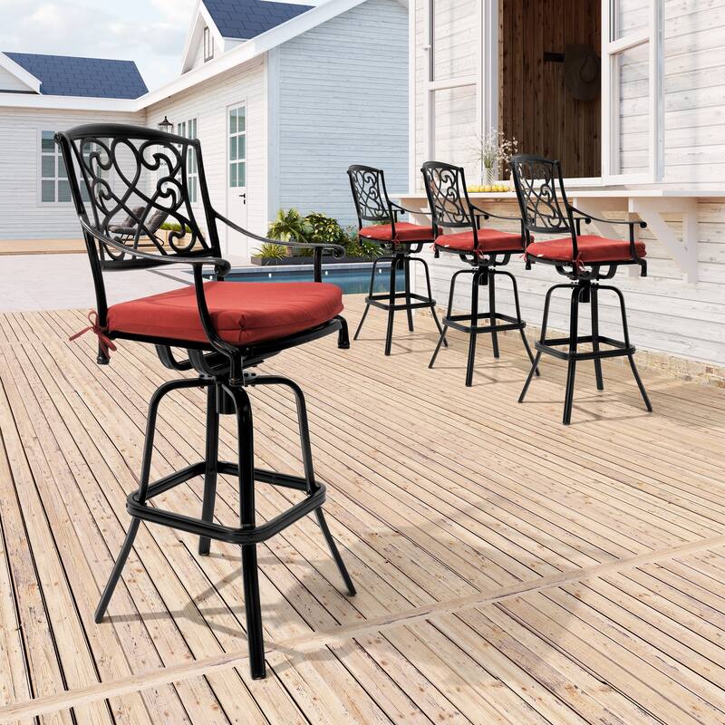 Crestlive Outdoor Patio Bar Height Cast Aluminum Swivel Bar Stools with Sunbrella Cushion