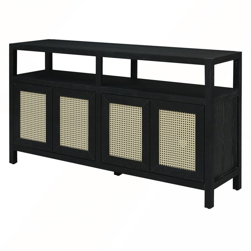 Rattan Buffet Storage Cabinet with Solid Wood Frame
