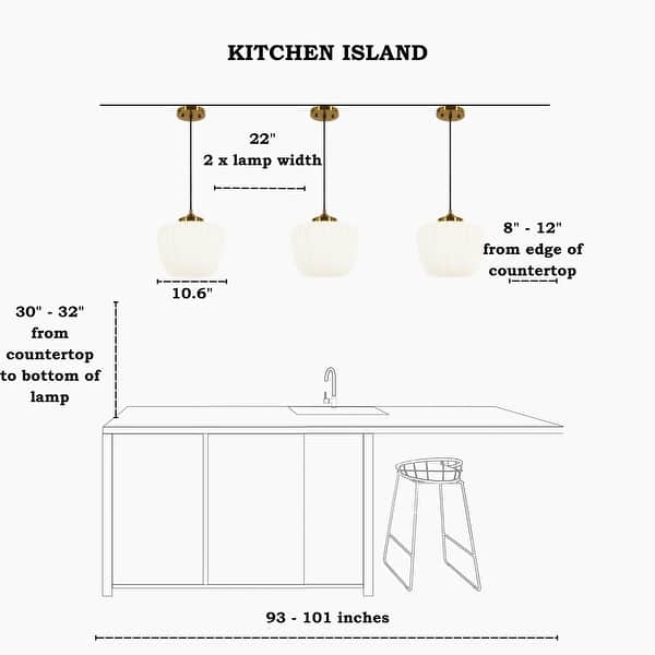 dimension image slide 0 of 2, Modern Glam 1-Light White Brass Ribbed Opal Milk Glass Pendant Light for Dining Room - 11"