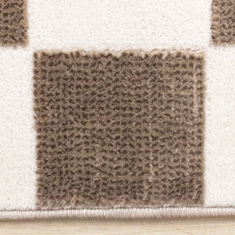 Leopold Collection - Checkered Brown White Geometric Area Rug