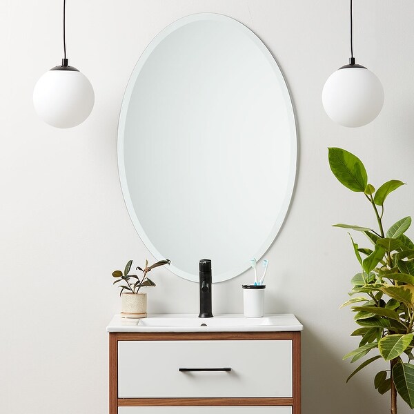 Frameless Beveled Oval Wall Mirror - Clear. Opens flyout.