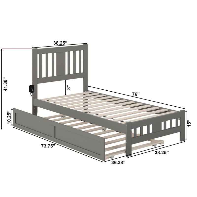 Tahoe Twin Platform Bed with Footboard and Twin Trundle in Grey