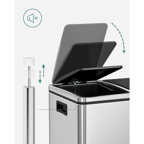 SONGMICS Trash Can, 14.4 Gallon Garbage Can, Stainless Steel