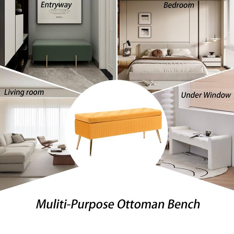 Velvet Storage Bench for Bedroom,End of Bed Bench for King Size Bed, Modern Upholstered Long Ottoman Bench for Entryway