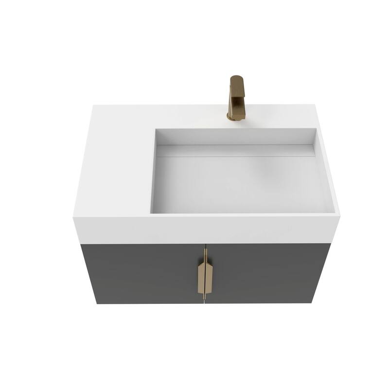 Amazon 30" Wall Mounted Bathroom Right Basin Vanity Set w/ White Top