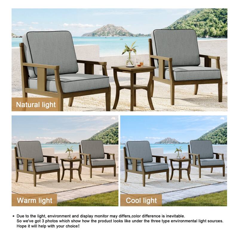 Wood Patio Bistro Set with Water-Resistant Cushions(Set of 3)