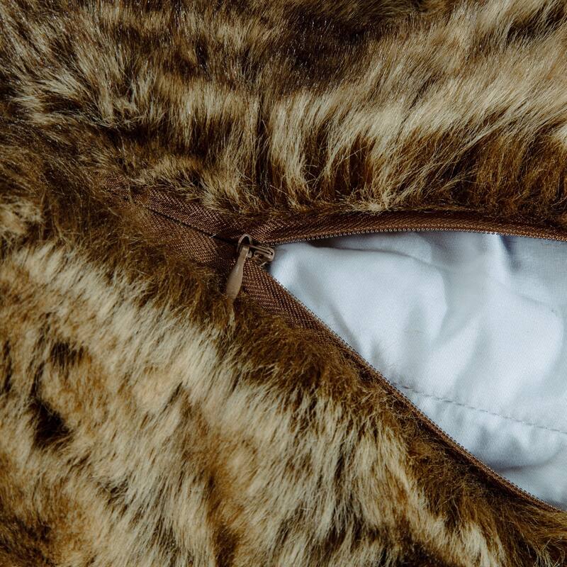 HiEnd Accents Faux Wolf Fur 26x26 inch Soft Decorative Pillow Cover Euro Sham