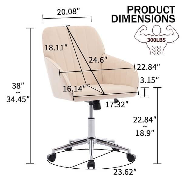 dimension image slide 1 of 2, Home Office Chair with Back and Wheels, Ergonomic Swivel Study Desk Chair, Adjustable Height Computer Task Chair - N/A
