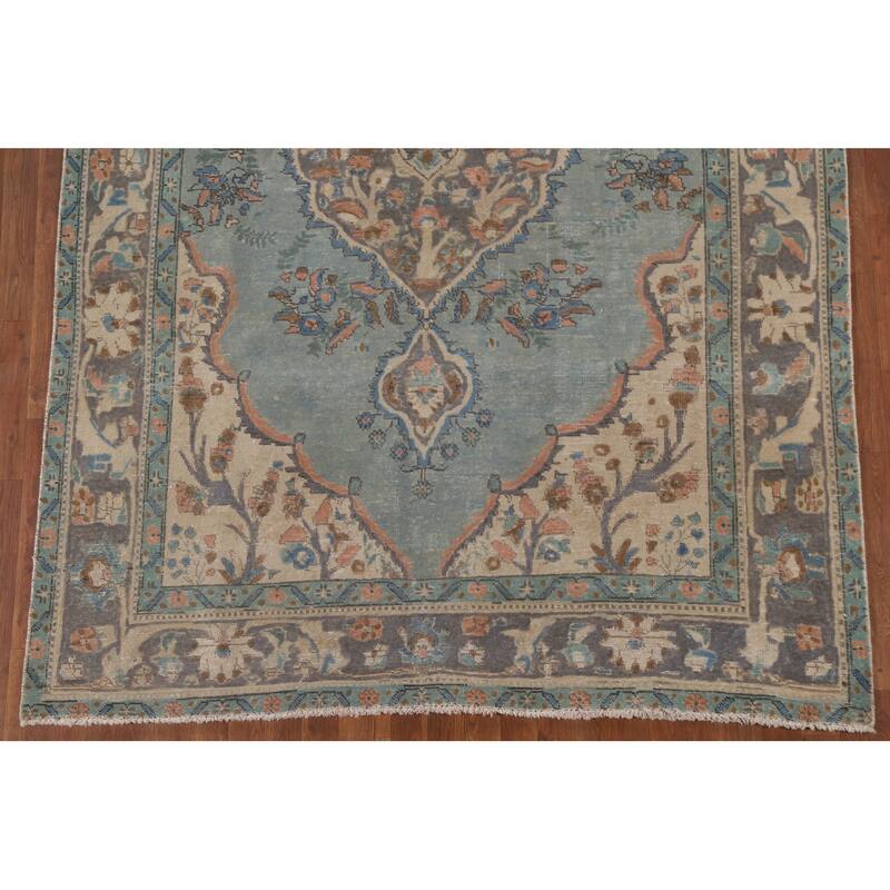 Vintage Over-Dyed Distressed Tabriz Persian Rug Handmade Wool Carpet - 6'4" x 9'9"