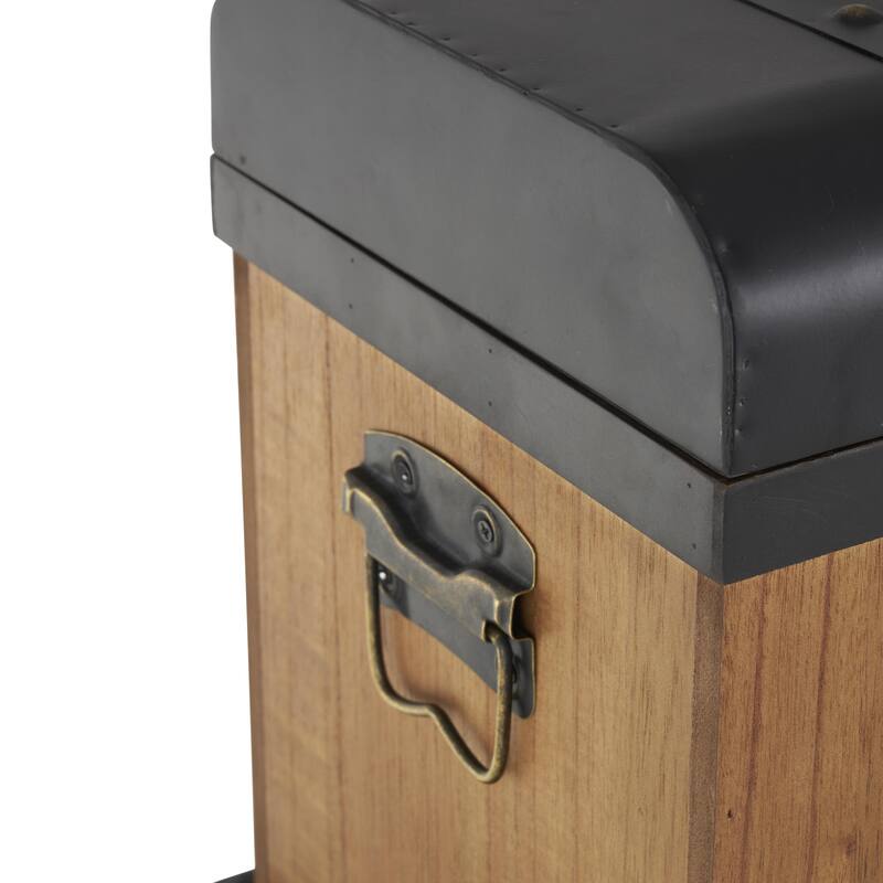 Wooden Storage Decorative Trunk with Black Metal Tops and Gold Studs - Set of 2 Brown - Roche River Decor
