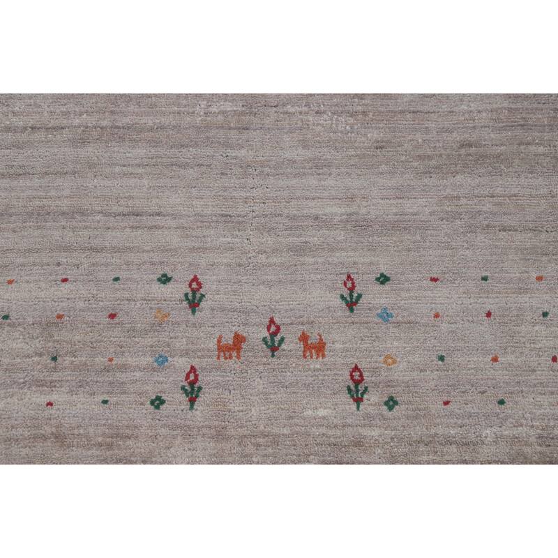 Hand Knotted Oriental Viscose Silk Carpet Tribal Animal Pictorial Beige & Ivories Gabbeh Area Rug - 11' 8'' X 9' 0''