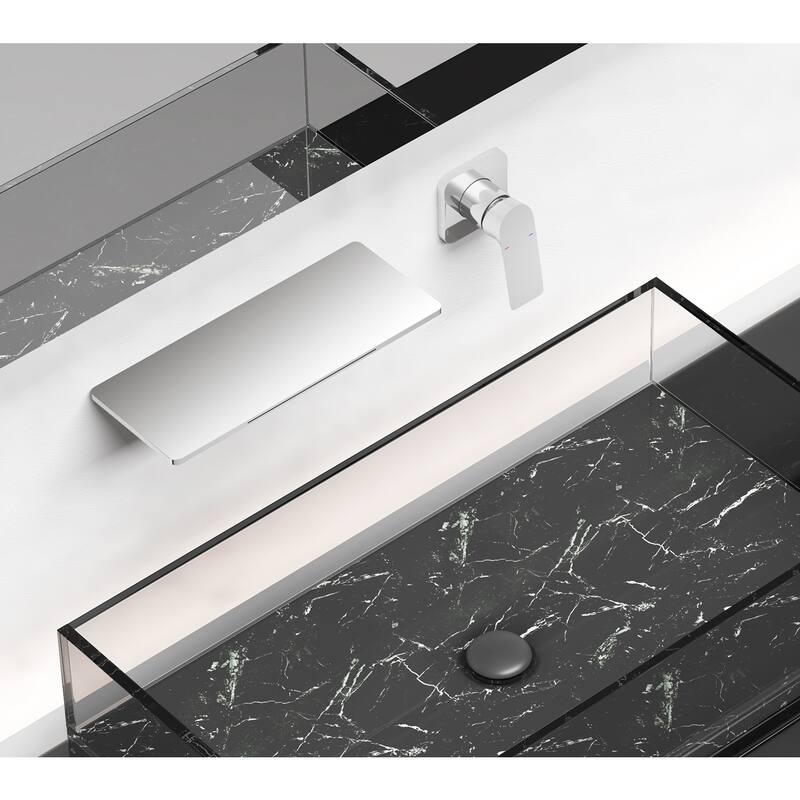Modern Single Handle Bathroom Sink Faucet with Waterfall Spout Design and Adjustable Water Temperature and Flow
