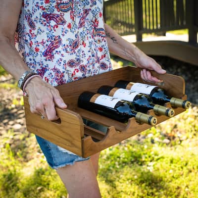 Teak 5 Wine Bottle Holder/Tray - 19" L x 11-1/4" W x 4-3/4" D