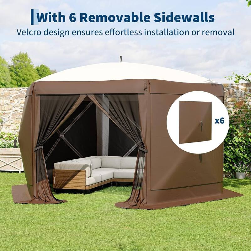 11.8FT Collapsible Gazebo Tent with 6 Removable Wind Panels for Outdoor Events, Camping, Patio, Backyard - N/A
