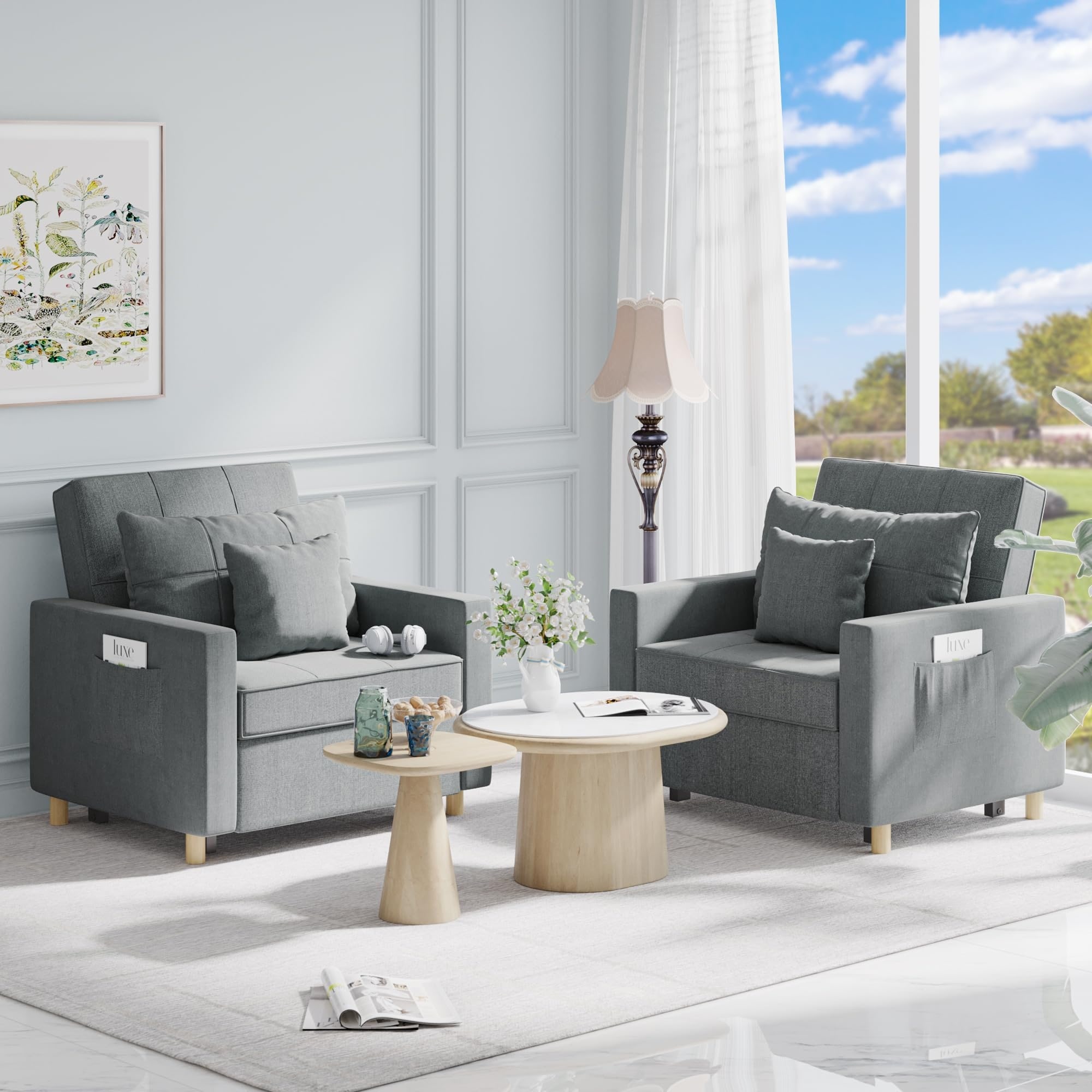 AECOJOY Adjustable Sleeper Chair Bed 3-in-1 Convertible Futon Sofa - Grey