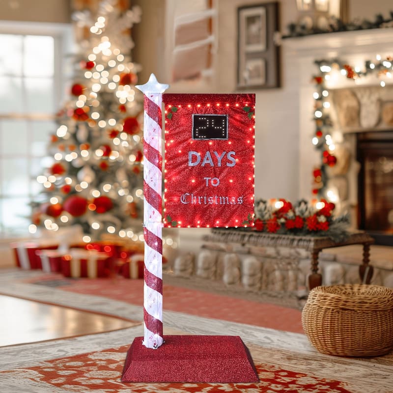 VEIKOUS 5FT Lighted Christmas Countdown Sign, Outdoor Countdown Board with Days Setting & Sturdy Steel Frame