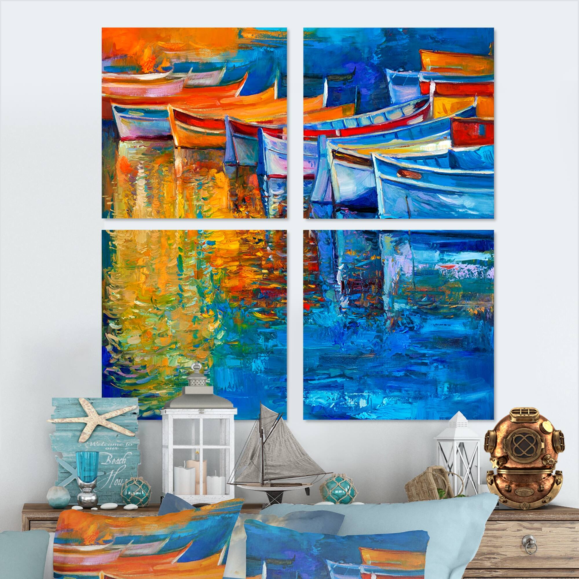 Designart "Wooden Boat on Calm Water" Nautical Canvas Wall Art Print