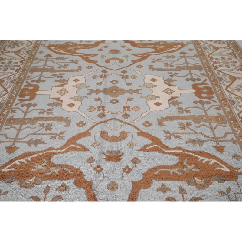 Light Blue Oushak Indian Area Rug Hand-Knotted Wool Carpet - 8'1"x 9'11"