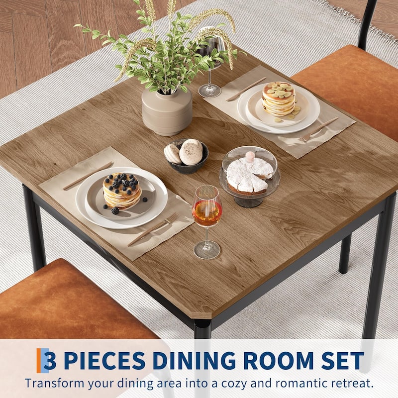 3 Piece Dining Table Set, with 2 PU Upholstered Chair