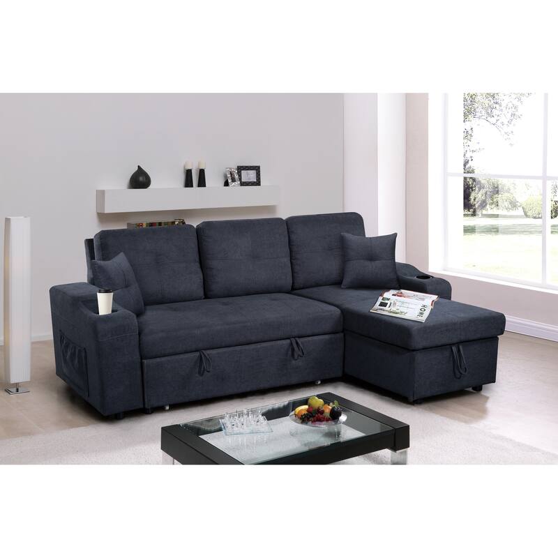 Comfortable sofa with magazine pocket,left and right interchangeable - Grey/Black