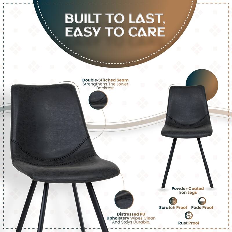 Markley Ergonomic Mid-back Leather Upholstered Foam Padded Dining Chair with Metal Legs and Floor-Protecting Caps (Set of 2)