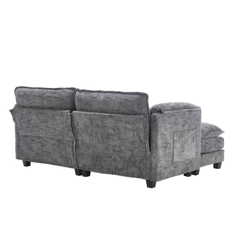 76.77" Chenille Upholstered Sofa with 2 Ottomans