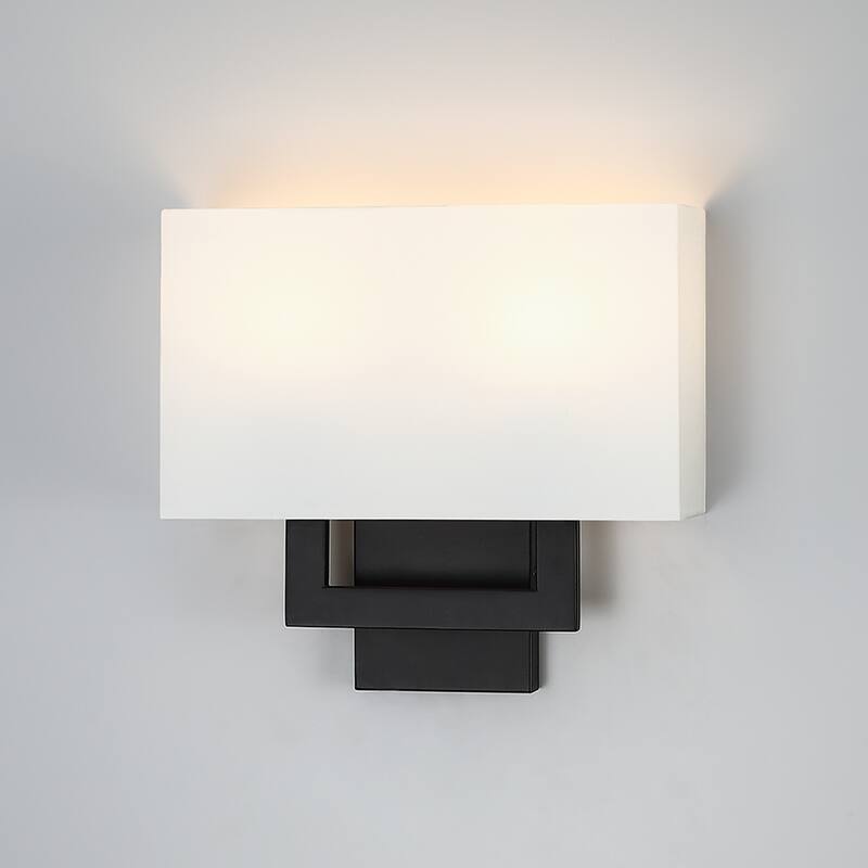 Wall Sconce Light With White Fabric Shade - 13.25''-Black