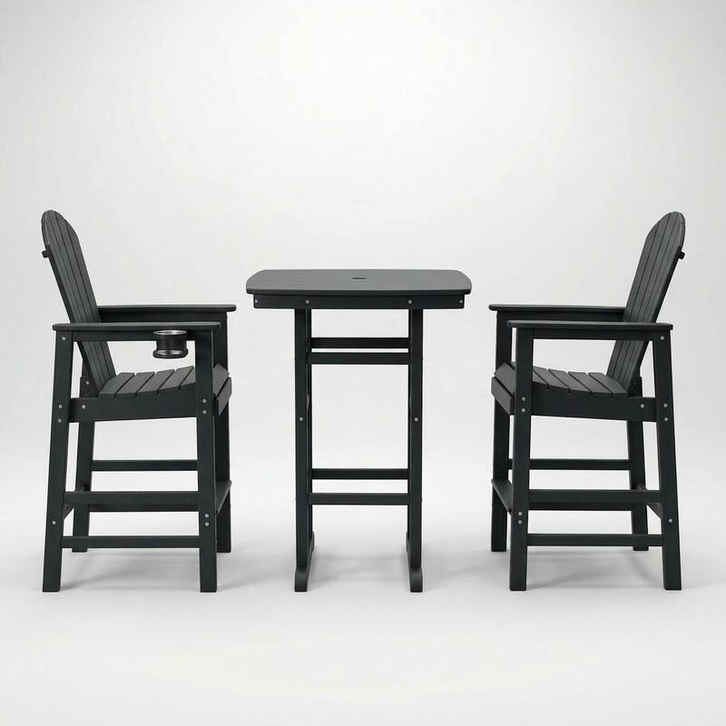 3-Piece HDPE Bar-Height Patio Bistro Set, 42.1" Square High Top Pub Table + 2 Bar Chairs, All-Weather Outdoor Dining Set