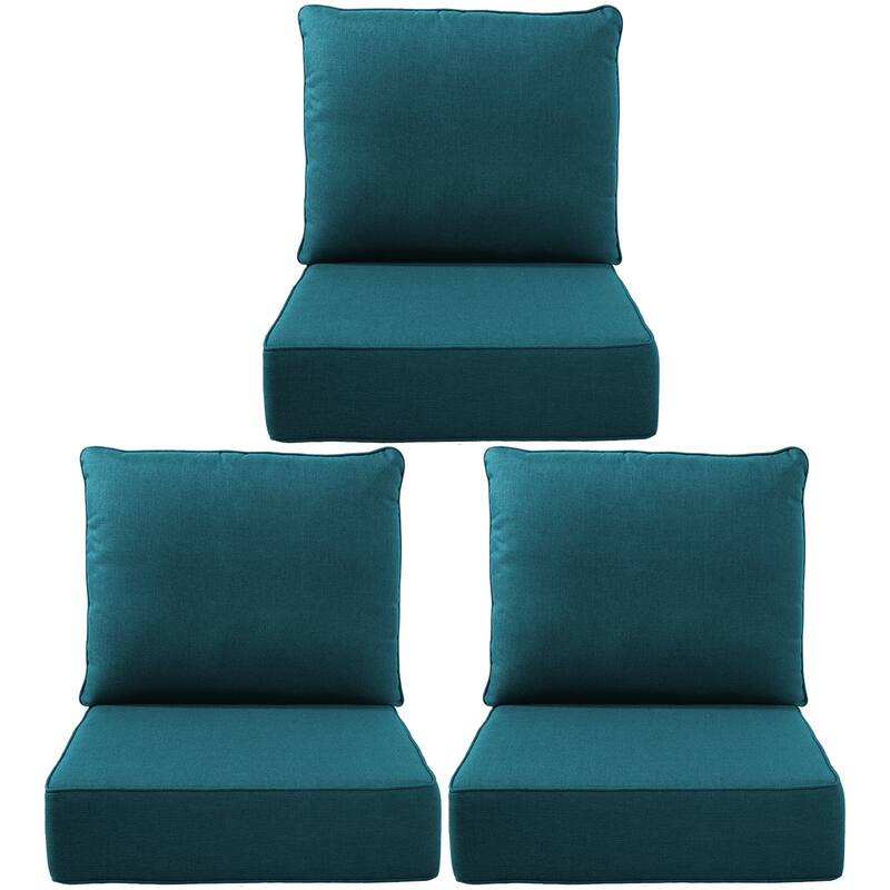 Gymojoy 24"x22"x6" Patio Thick Cushions & Pillows Set - Deep Seat Indoor/Outdoor Water & Fade Resistant - Three Sets - Peacock Blue