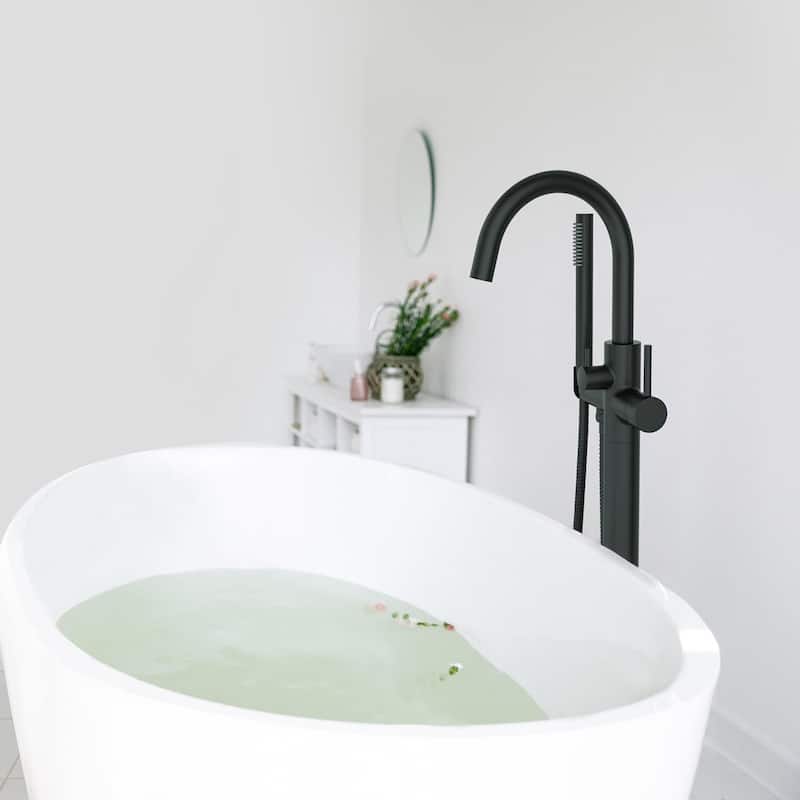 Circular Single Handle Floor Mounted Freestanding Tub Filler With Hand Shower