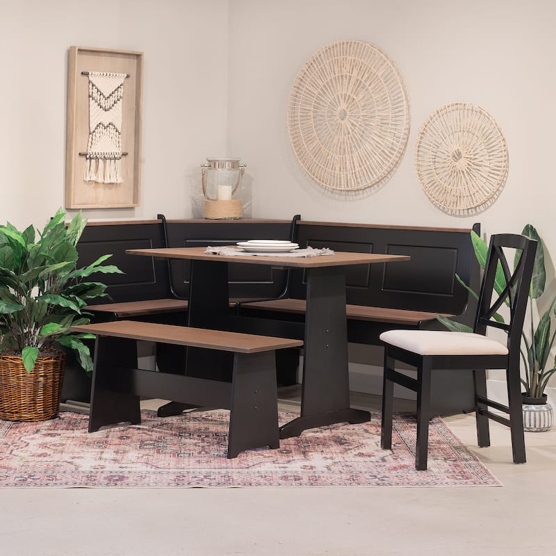 Middlecreek Wood Farmhouse Breakfast Nook Dining Set - Black/Pecan