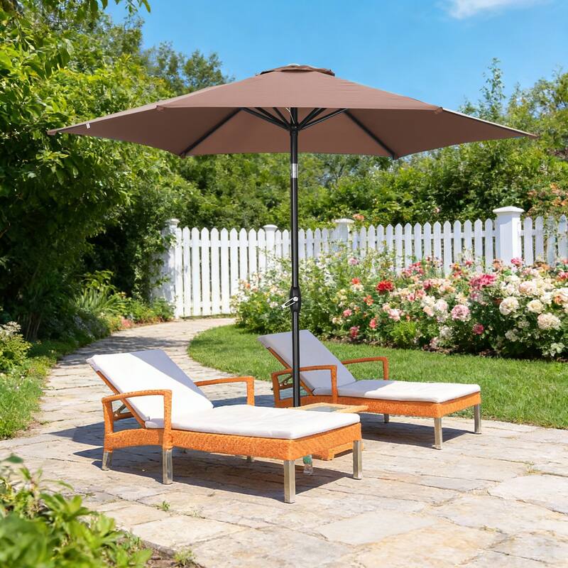 9ft Outdoor Patio Umbrella 6 Ribs with Tilt & Crank. - Brown.