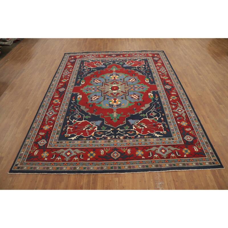 Hand Knotted Oriental 100% Wool Carpet Traditional Medallion Red Heriz (serapi) Area Rug - 11' 8'' X 9' 1''