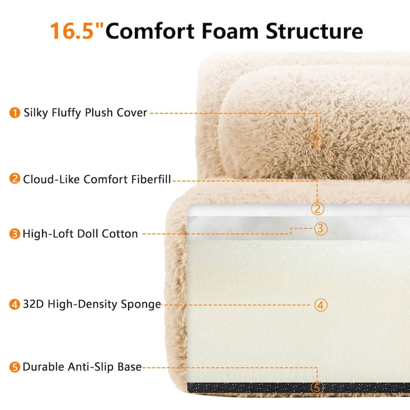 Rossetta 149'' Modern 4-seater Soft Fluffy Plush Fabric Modular Sectional Deep Sofa Couches, Free Combination Buckle Connection