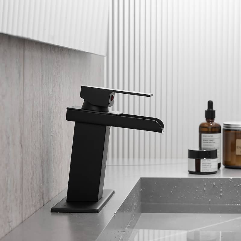 Single-handle Bathroom Waterfall Sink Faucet with Deckplate