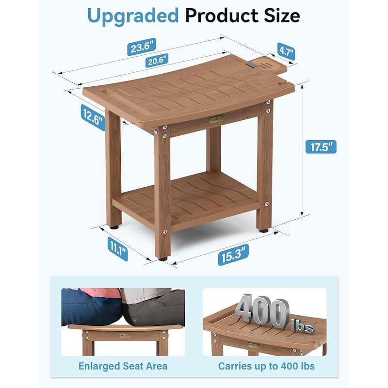 WINSOON 21 Inch Waterproof Shower Bench, 2-Tier Shower Chair Shower Stool with Non-Slip Feet and Handle