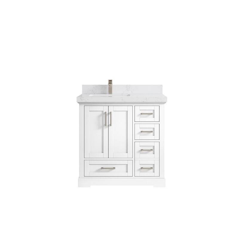 Willow Collections 36 x 22 Boston Left Offset Sink Bathroom Vanity with Quartz or Marble Countertop - 2"Empira White - White