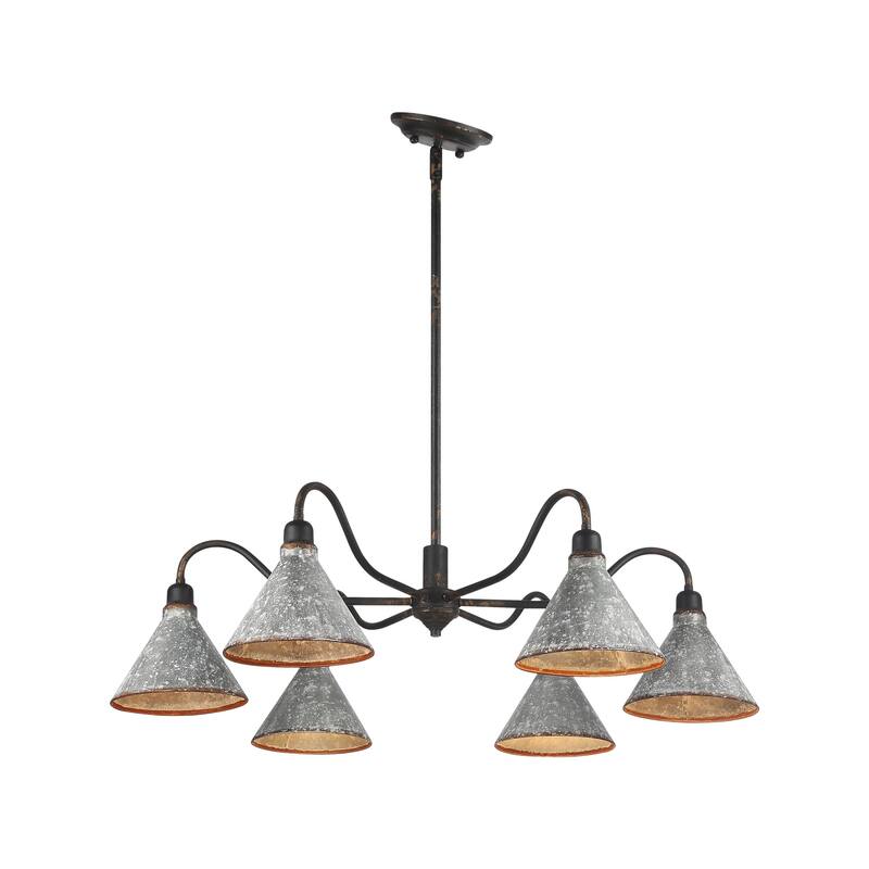 Jasper Chandelier in Antique Black Iron with Galvanized Steel - 6 Light Chandelier