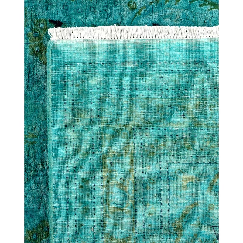 Overton Hand Knotted Wool Vintage Inspired Modern Contemporary Overdyed Blue Area Rug - 9' 1" x 12' 1"
