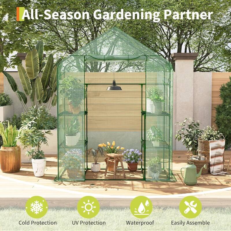 29" D Greenhouses for Outdoors with 2 Mesh Windows & 1 Roll-Up Zipper Door