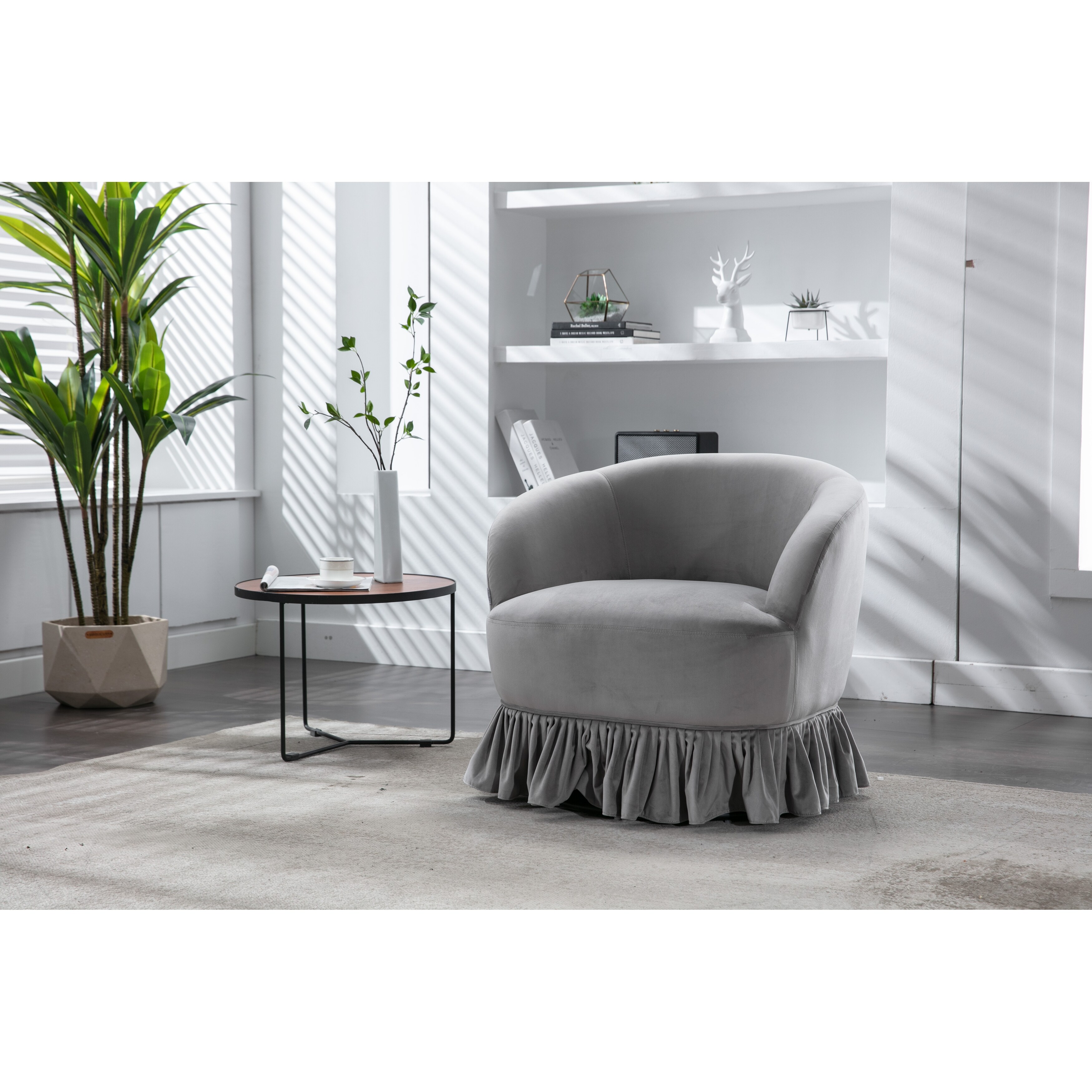 360 Swivel Round Barrel Chair Accent Sofa Chair Club Chair Modern Solid Plywood Frame Leisure Arm Chair with Metal Base