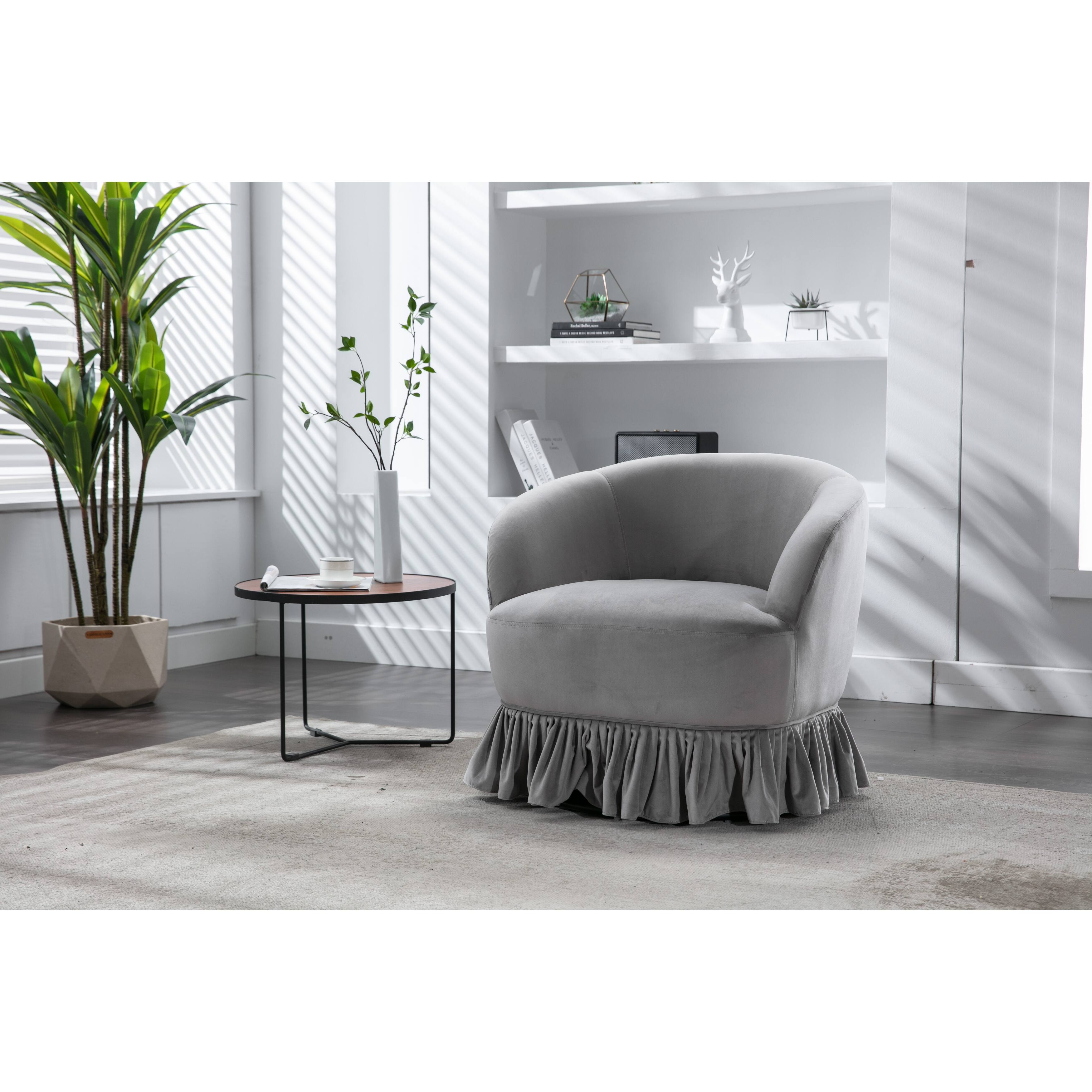 Comfy Round Accent Sofa Chair Chaise Lounges 360 Degree Swivel Barrel